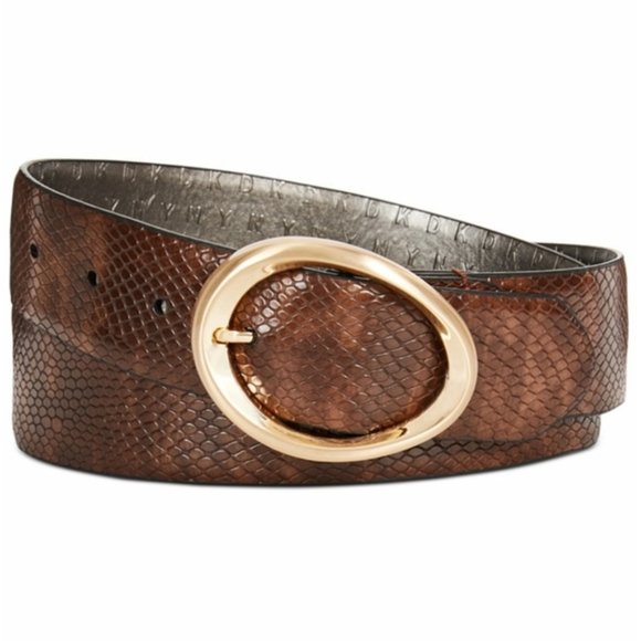 Dkny Accessories - NWT DKNY Snake Embossed Brown Oval Gold Belt Small